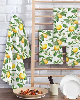 Set di asciugamani da cucina estivi con frutta al limone, set di prodotti per la pulizia, barra assorbente, strofinacci a mano, accessori per cucine 1