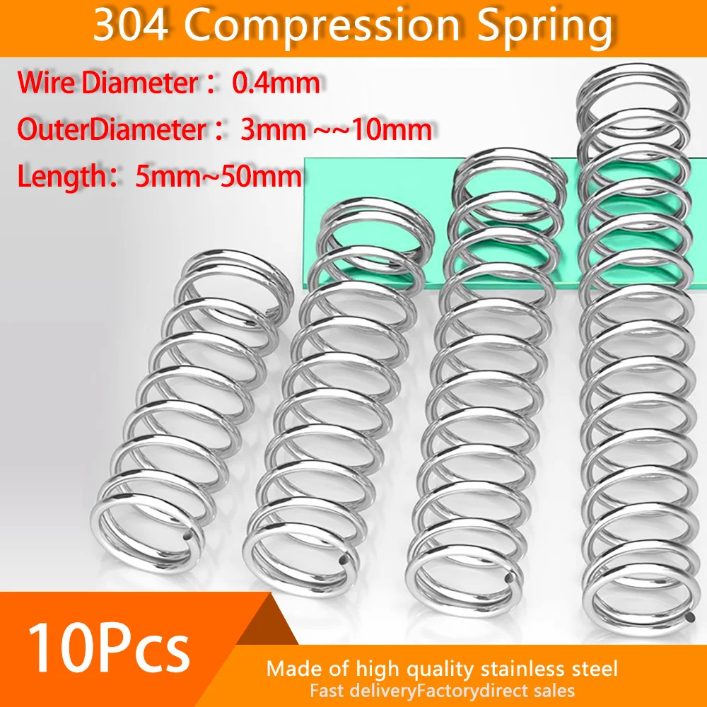 10 Molle Di Compressione In Acciaio Inox Ø 8mm X 50mm – Filo 0,6mm, Nuove