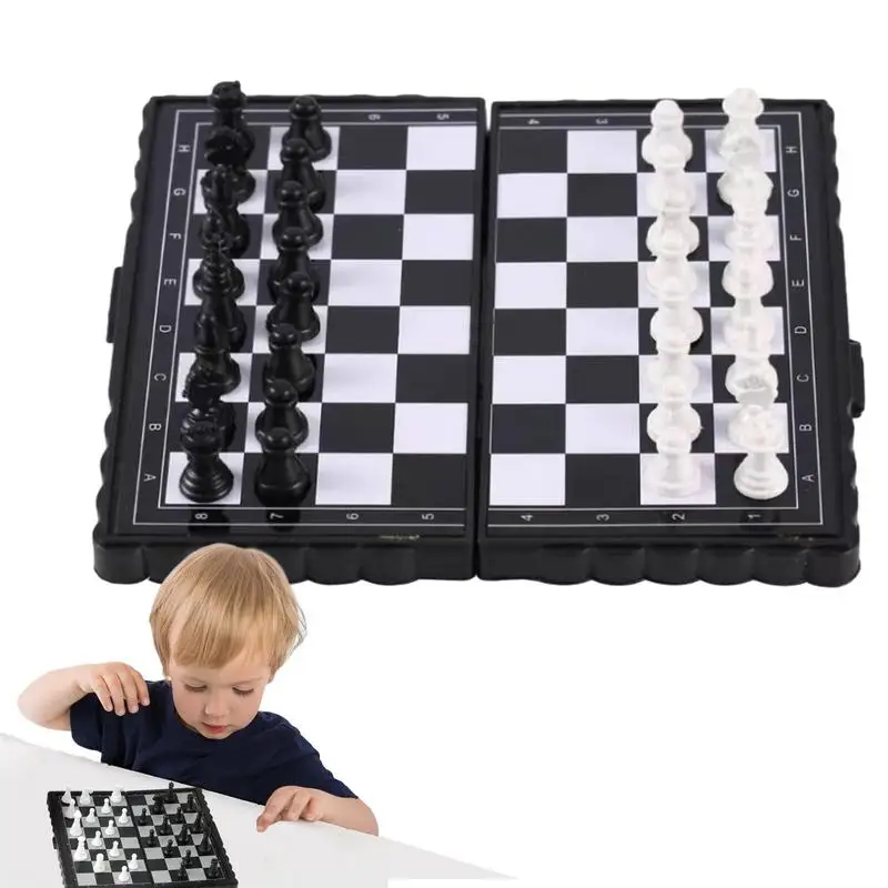 

Beginner Travel Chess Set Portable Chess Board With Built-in Magnet Foldable Reusable Chess Game For Kids And Adults With Sturdy