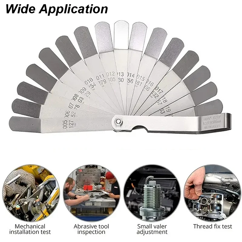 Feeler Gauge 16 Blades Metric MM Imperial Inch Gap Width Strip Roll Thickness Measure Bent Valve Motor Measurer