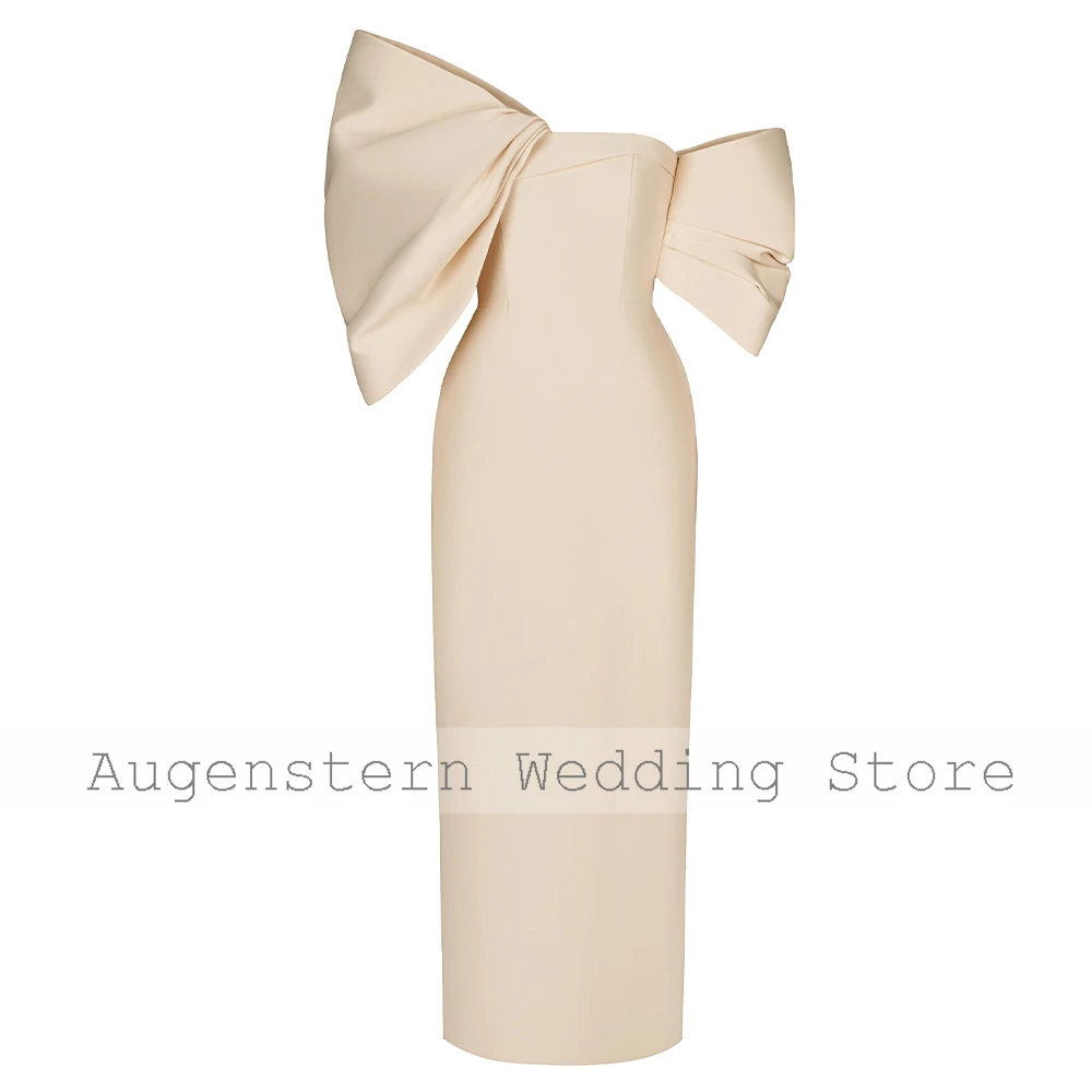 Cocktail Dress Elegant Cocktial Gowns for Women Off the Shoulder Tea Length Cocktail Dresses Midi Champagne Sheath Simple Party Dress