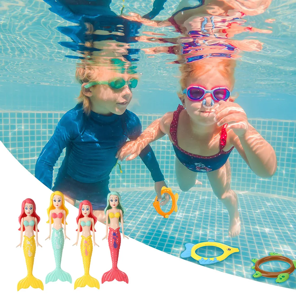 8Pcs Swimming Pool Toy 4 Rings and 4 Mermaids Pool Sinking Toy Set Multicolor Underwater Diving Toys Cute for Water Play