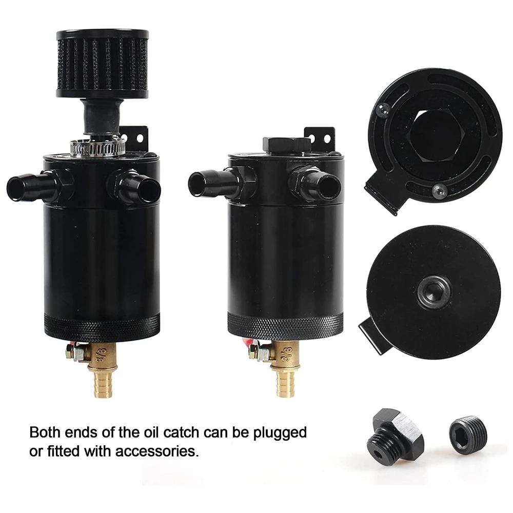Universal Car Oil Catch Can Kit Reservoir Tank Baffled 2-port/ 3-Port Oil Separator with Breather Filter + Drain Valve,car oil catch can kit
