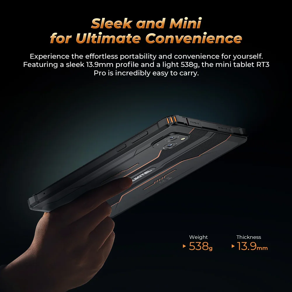 Oukitel RT3 PRO 5150mAh Battery 8"HD Display 13.9mm Ultra-Slim Profile IP68 &IP69K & MIL-STD-810H 3