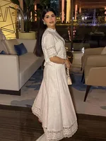 HH Women New Fashion White Skirt Suit O-Neck Crocheting Details Short-Sleeve Blouse With Side Zipper Pleated Midi Long Skirt - Image 4