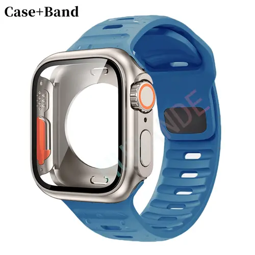 Silicone strap For Apple Watch 44mm 45mm 41mm 40mm Bracelet+Screen protectores Change to Ultra For iWatch Series 9 8 7 SE 6 5 3 - Image 14