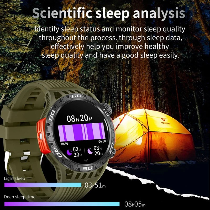 LED 손전등 전문 야외 남성 스마트 워치, 450mAh 배터리, 100 + 스포츠 모드, 10 계량기 방수 나침반 BT 통화 스마트워스