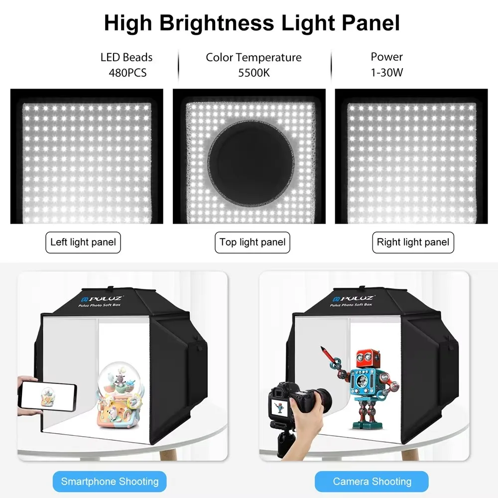 40cm Folding Photography Studio Light Box Table Shooting Tent Softbox Photo Lighting Kits 24W 5500K With 4 Color Backdrops