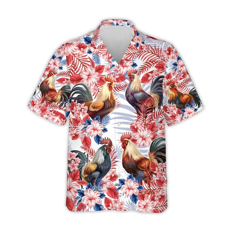 Harajuku Fashion Rooster Graphic Beach Shirt Casual Farm Tropical Shirts For Men Clothes Animal Chicken Aloha Short Sleeve Tops 5