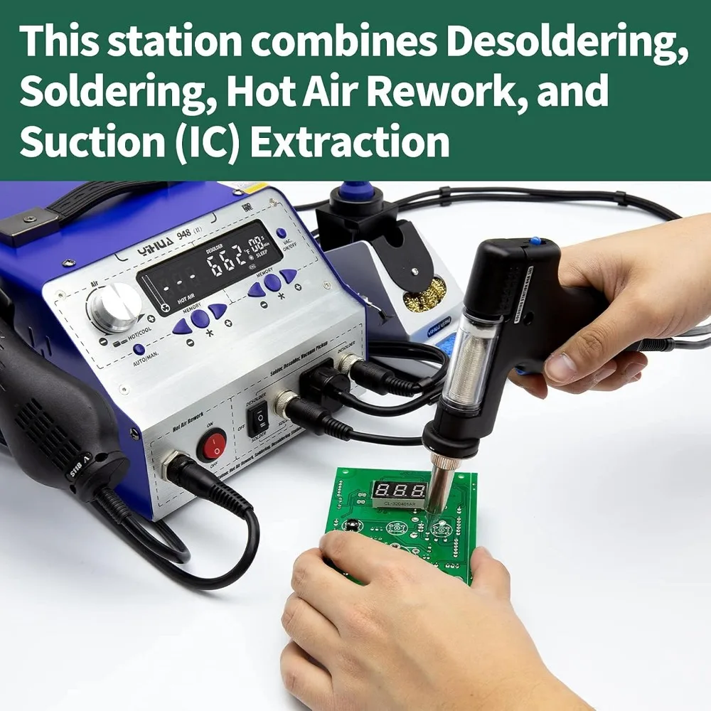948-II 4 in 1 Hot Air Rework Soldering Iron and Desoldering Suction Tin Gun Station with Suction Pick Up Pen °F /°C 6
