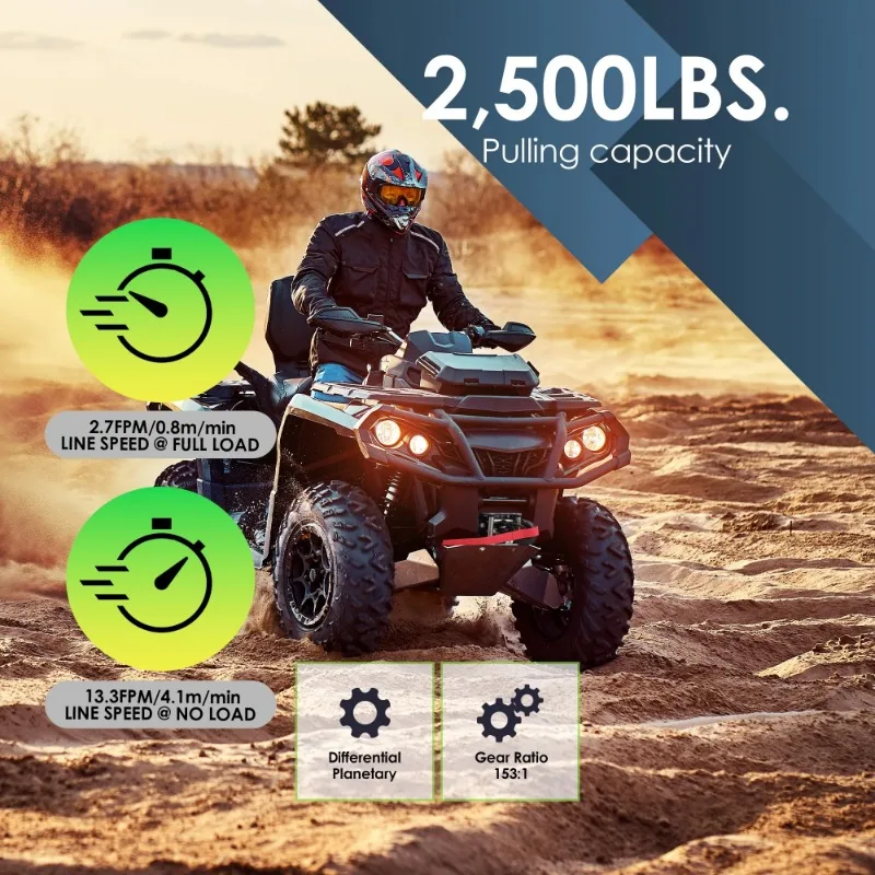 Hyper Tough 2500 lb 12V DC Electric ATV Winch with 50ft. Steel Rope and Mounting Bracket