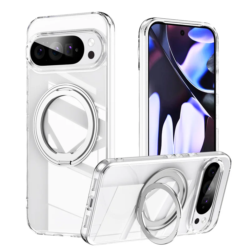 Transparent Shockproof Phone Case with Magnetic Rotate Bracket and MagSafe Compatibility