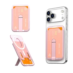 Luxury Foldable Stand Holder for Magnetic Wallet Clips - Acrylic Card Bag and Phone Case Accessory (Pink Clear)