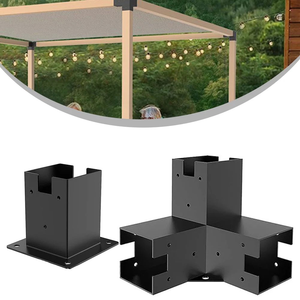 1pcs Right Angle Corner Bracket Black With Pergola Post Base For Wood Beams Elevated Stand Pavilion Accessories Support Base pergola corner bracket