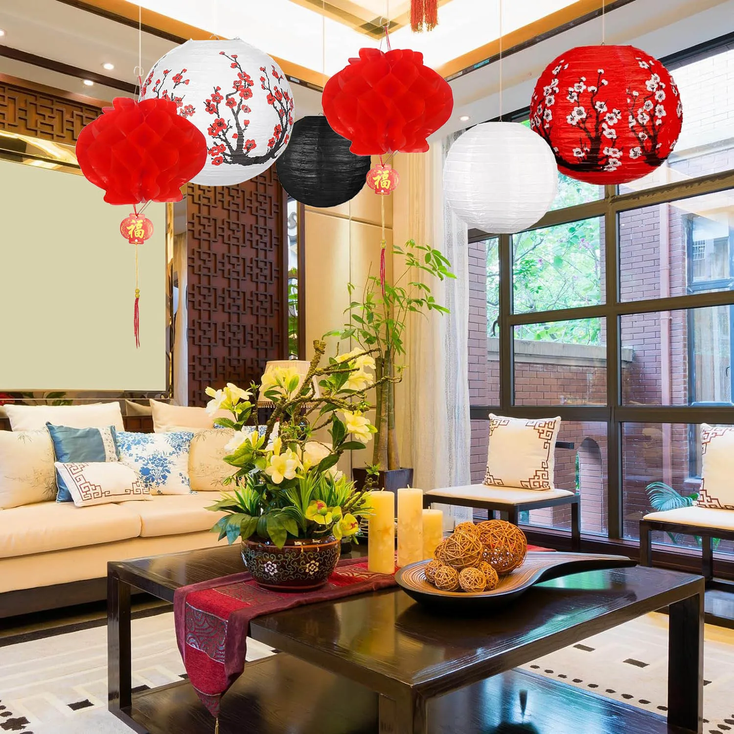 2pcs Japanese Cherry Blossom Paper Lanterns - Foldable Decorative Lighting For Parties