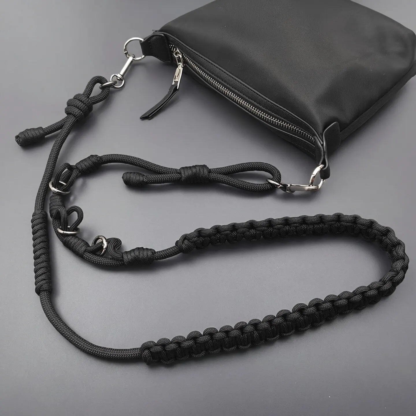 Black DIY Hand-braided Paracord Bag Strap Outdoor Multifunctional Anti-lost Adjustable Camera Phone Lanyard Shoulder Strap