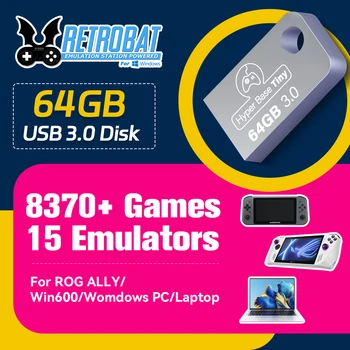 JMachen 64GB Portable USB 3.0 Game Hard Disk Retrobat OS with 8300+ Games 15 Emulators for PSP/DC/N64/NES/SNES for ROG ALLY/Windows PC/Laptop 1