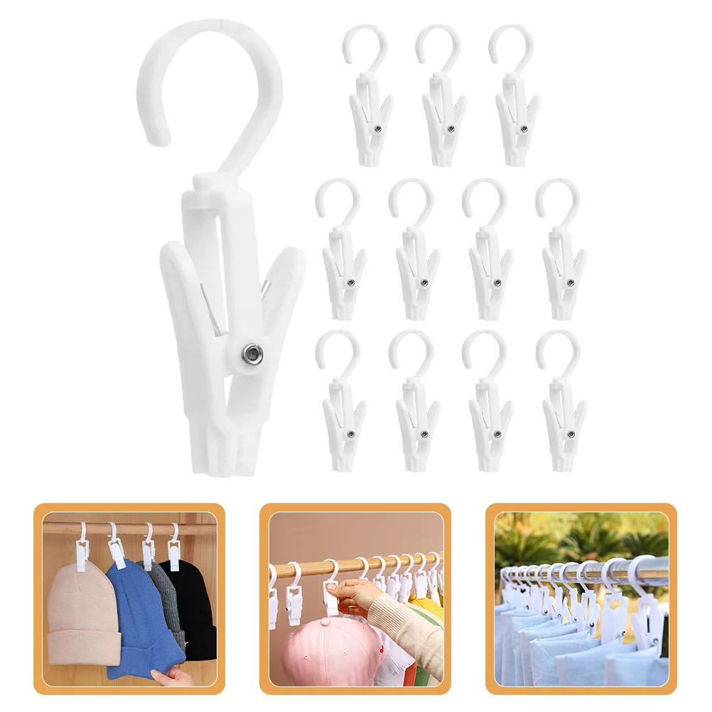 

12 Pcs Swivel Hook Clip Boot Hangers for Closet Coat Multifunction Clips Clothing Plastic Laundry with Simple Travel