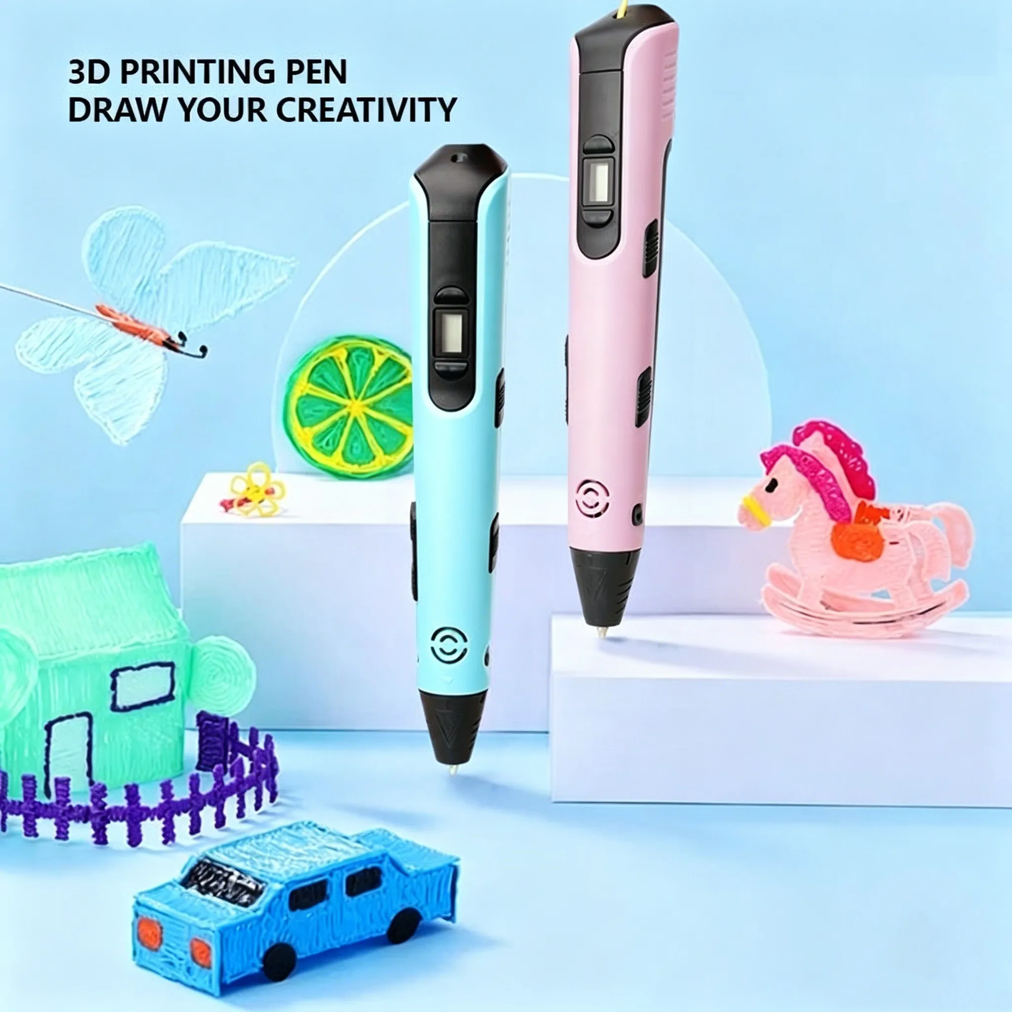 3D 인쇄 펜 LED 디스플레이 DIY 드로잉 펜 PLA 필라멘트 어린이 생일 크리스마스 3차원 그림 도구