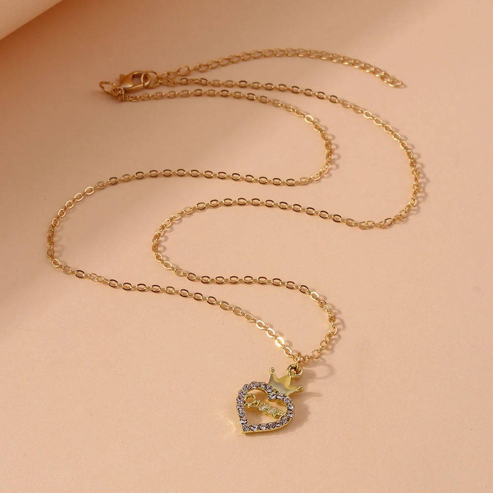 Aihua Neue koreanische Queen Crown Love Heart Halsketten für Frauen und Mädchen, Schlüsselbeinkette, Valentinstag, Schmuck, Geschenke – Detail 6