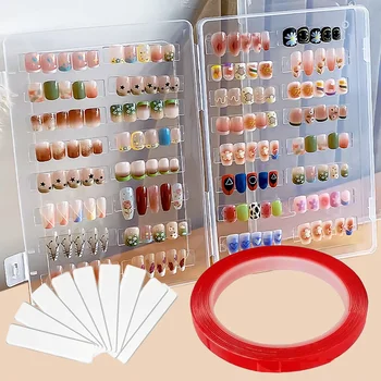 Empty Press on Nails Storage Box False Nail Packaging Set with Double-sided Adhesive Tape And 10 Acrylic Nail Display Sticks