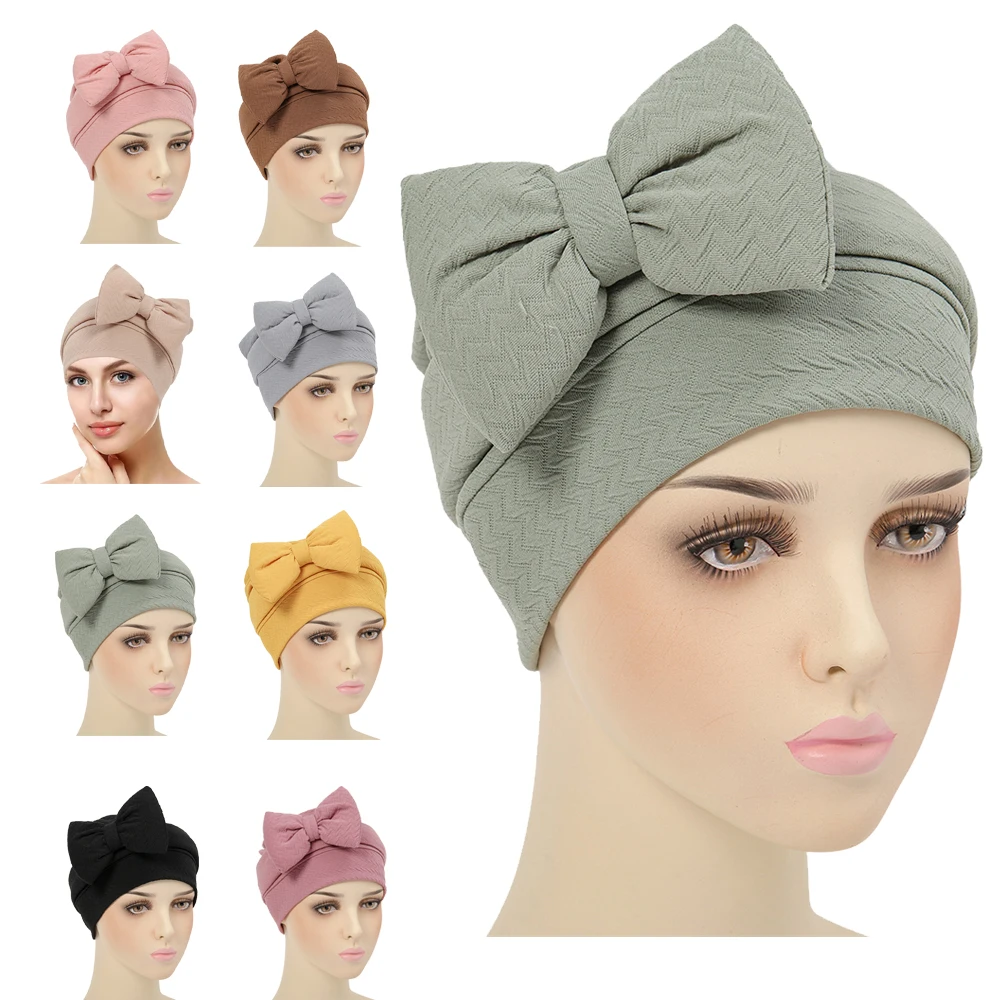 Moda Donna Foulard Cappello Big Bow Bonnet Hijabs Turbante Musulmano Head Wrap Chemio Cap Perdita Di Capelli Fascia Berretti Turbante Mujer