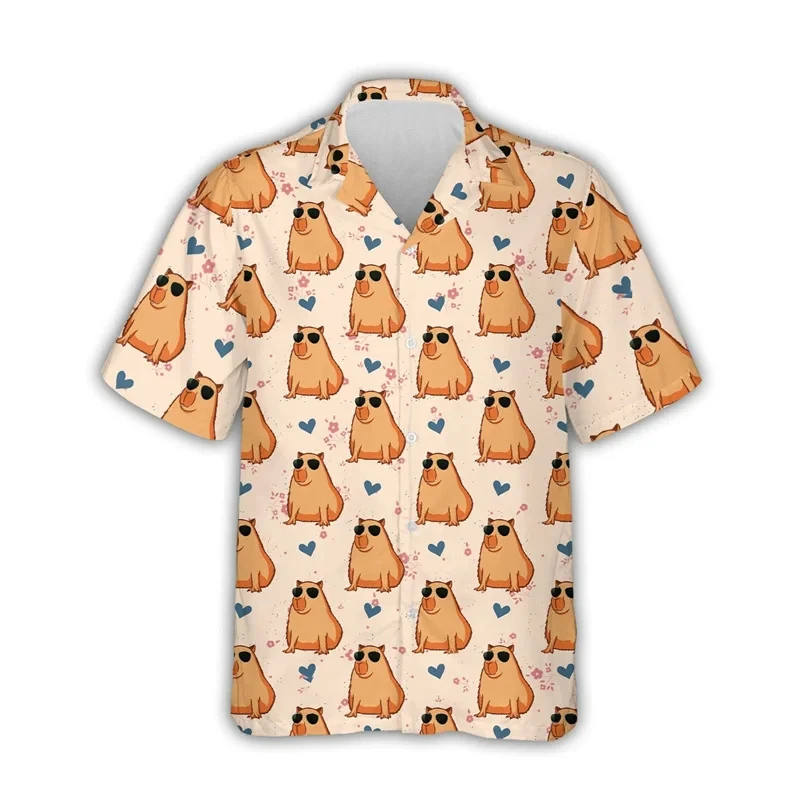 thumbnail image 1 of Las más nuevas camisetas gráficas de capibara para hombres, ropa con estampado 3D, camisa hawaiana de playa Aloha, blusa de manga corta Y2k linda para niños, blusa con solapa, 1 of 5