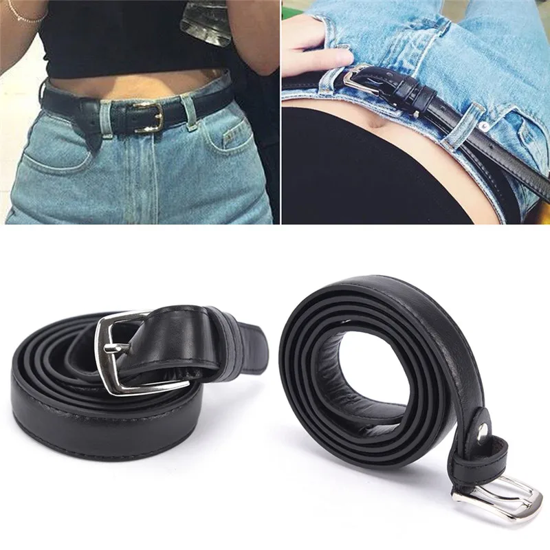 

1PC Women Female Antique Black PU Leather Belt 110cm Waist Belt Waistband Metal Alloy Buckle Jeans