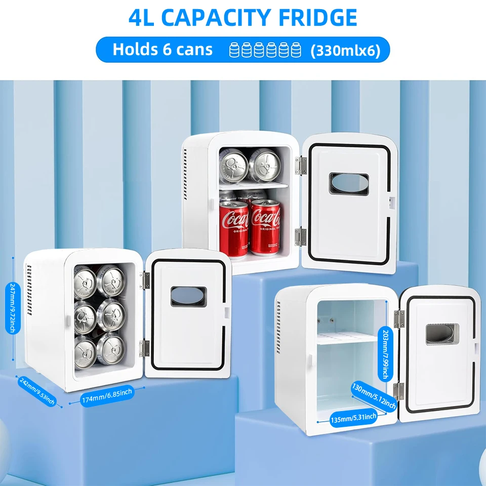 Portable 4L Mini Beauty Fridge Car & Home Dual Use Cooling Heating Refrigerator Skincare Cosmetics Makeup Face Fridge for Travel 3