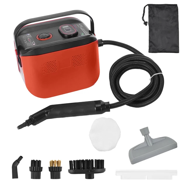 2500W 1.2L Steam Cleaner Temperature Adjustable Deep Cleaning Machine with 3 Brush Heads Window Scraper Cloth Cover Storage Bag 1