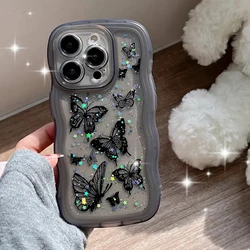 Luxury Glitter Starry Sky Butterfly Resin Phone Case with Irregular Wavy Edge - iPhone 12 Pro (Black)