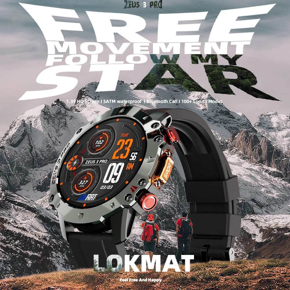 Lokmat Zeus 3 Pro Smartwatch Per Sport All'Aria Aperta 5 Atm Impermeabile Bluetooth Call Fitness Modalità Di Sospensione Orologi Intelligenti In Stand