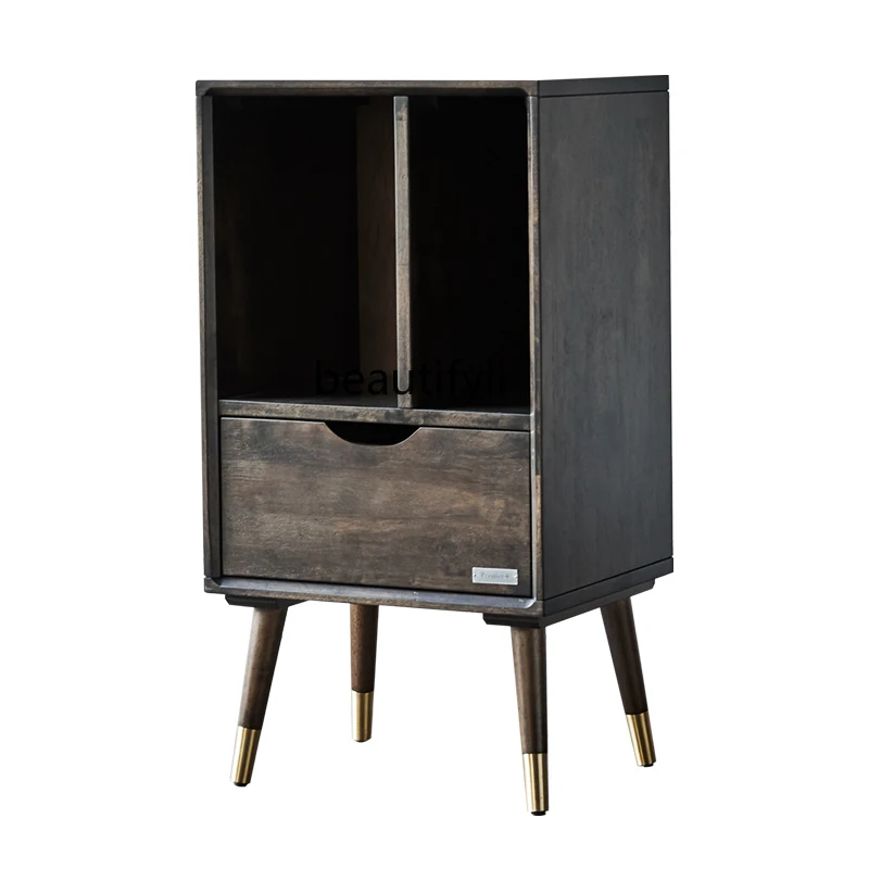 

Nordic Solid Wood Magazine Cabinet Small Side Cabinet Retro Simple Furniture Locker Living Room Middle Ancient Bedside Table