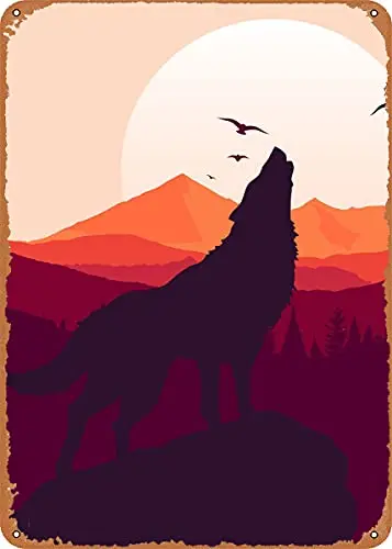 

Wolf Sunset Retro Vintage Look Metal Sign Patent Art Prints Retro Gift 8x12 Inch