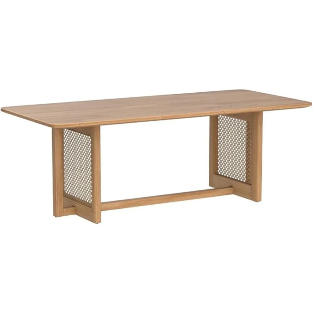 Modern Boho Imitation Rattan Coffee Table for Living Room Minimalist Style Rectangular Solid Wood Coffee Tea Table 4