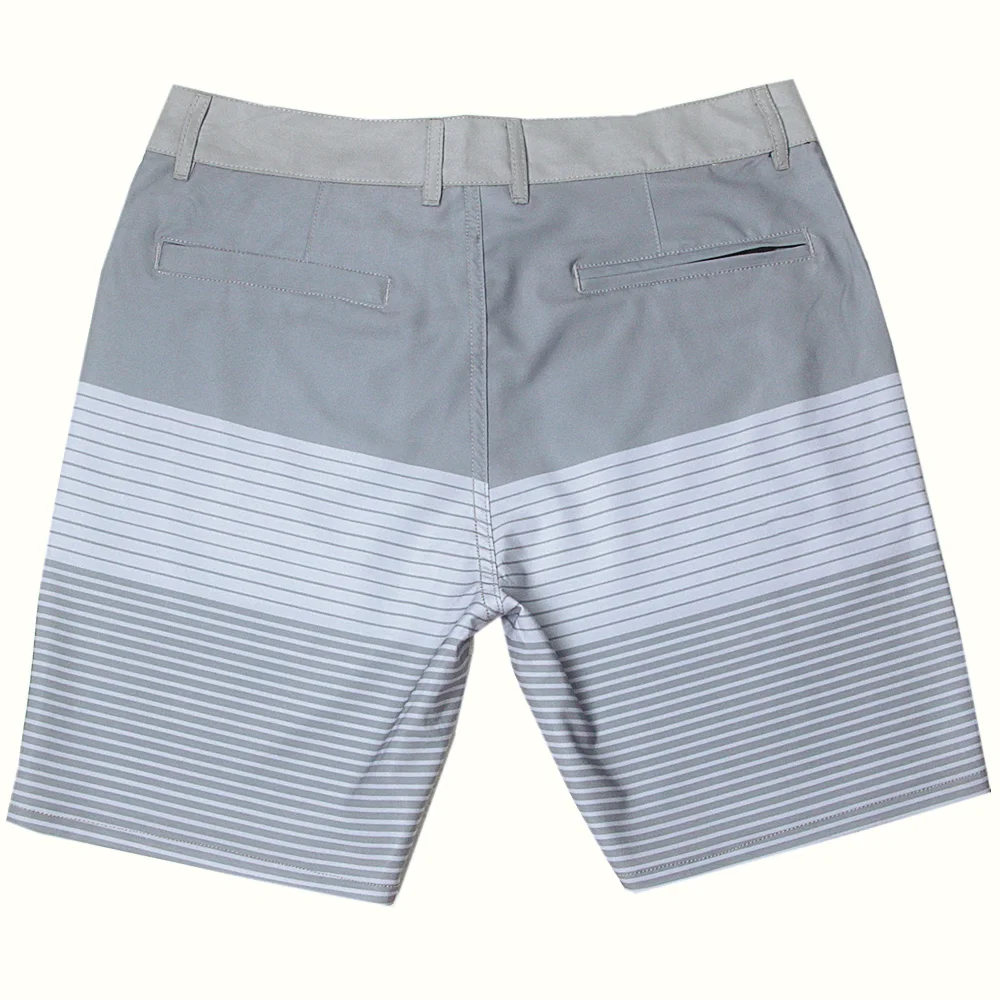Men's Grey Striped Surfing Swim Beach Boardshorts High Quality Stretch Quick-dry Waterproof Light Fitness Running Sport Trunks 2