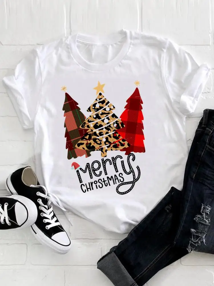 

Женская рождественская клетчатая одежда в стиле 90-х, милая модная одежда, футболки с коротким рукавом, новогодний топ с принтом, футболка с графическим рисунком