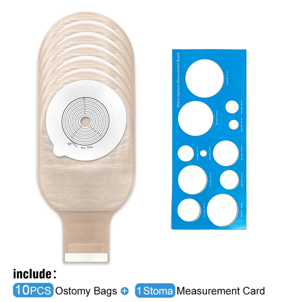 70mm 10pcs Bags One  Piece Ostomy Supplies Colostomy Bags Drainable Pouches with Hoop and Look Stoma Care 6