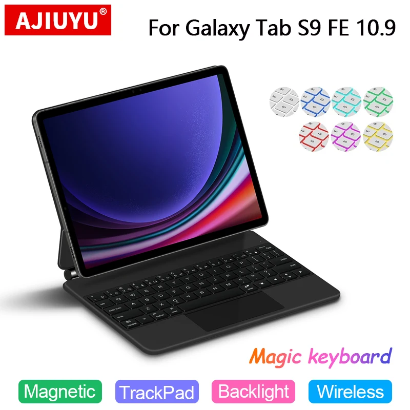 Teclado Mágico para Samsung Galaxy Tab Capa de Livro Magnética Inteligente Árabe Hebraico Português s9 fe 10.9 S9fe Sm-x510 X516 2023