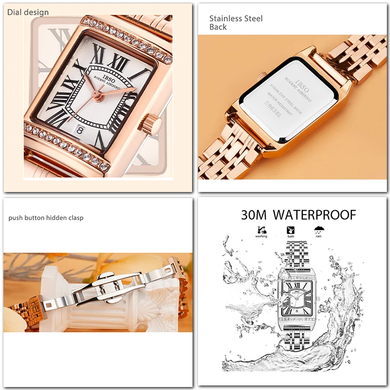 Luxury Brand Women Watch Rectangular Golden Steel Romantic Quartz Hand Clock Female Waterproof Elegant Ladies Wristwatch Silver