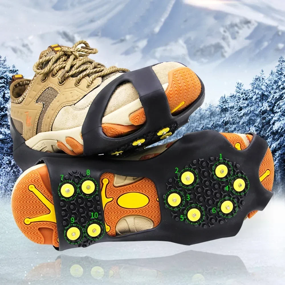 Studs Snow Ice Claw Anti-Skid Thermo Plastic Elastomer Climbing Shoes Spikes Grips Cleats Over Shoes Covers Crampons 10 ice gripper spike