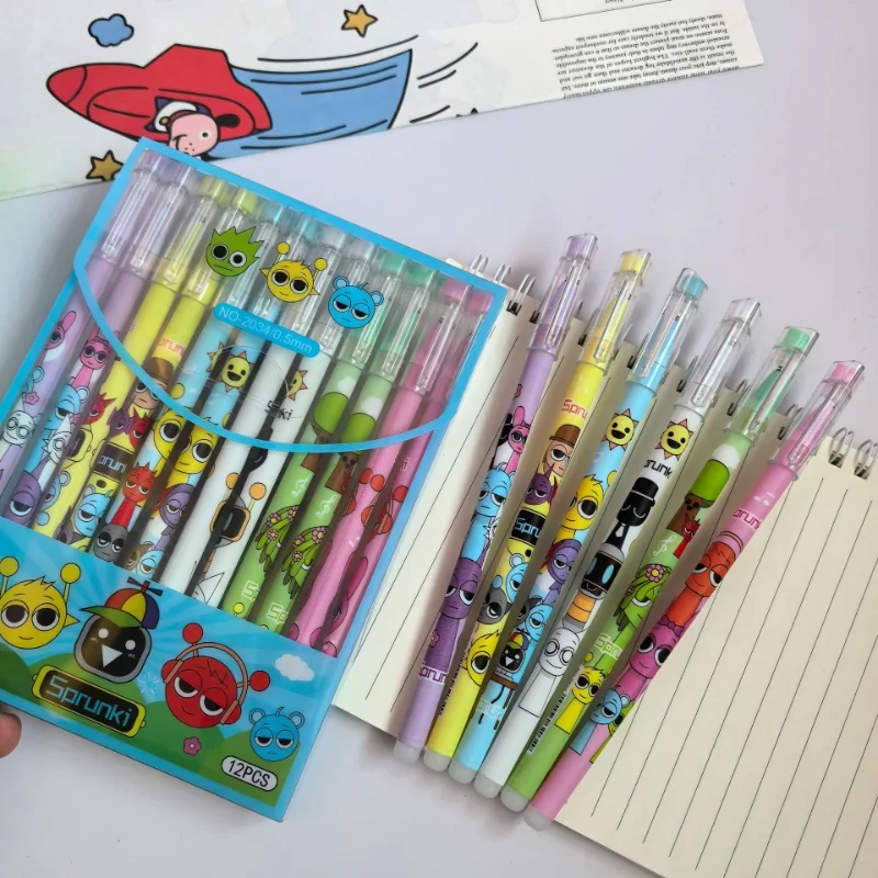 6/12/144Pcs/Box Sprunki Cartoon Erasable Pen Blue Black Ink Magic Gel Pen School Office Writing Stationery Supply Student Gift 1