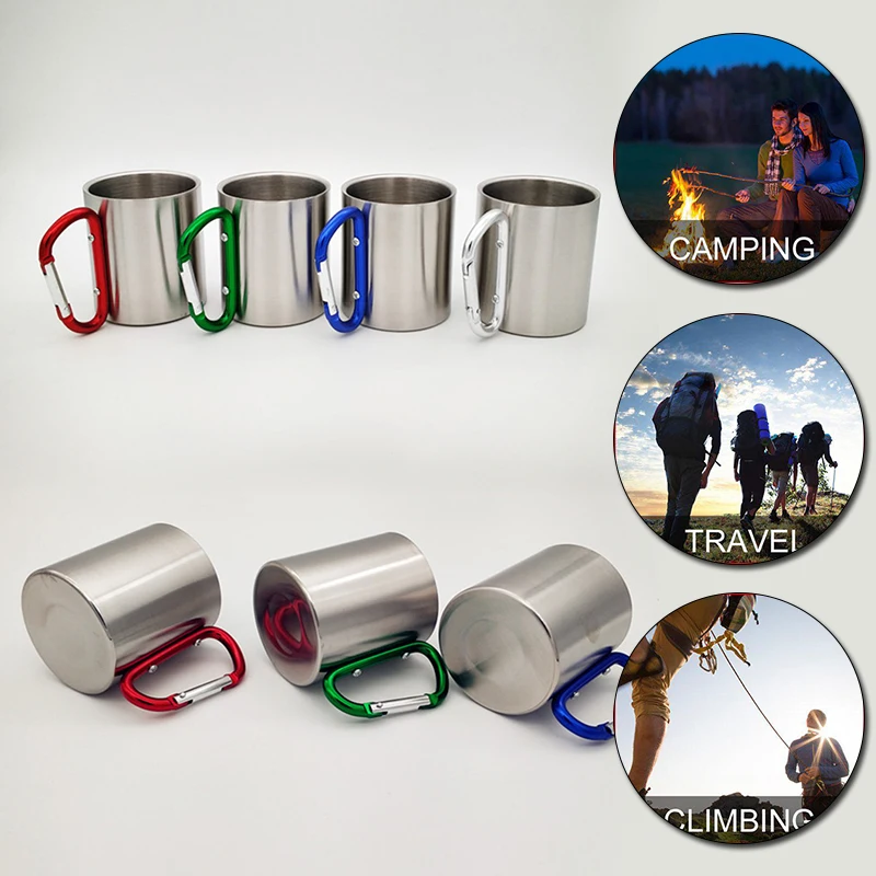 

300ML Stainless Steel Cup for Camping Traveling Outdoor Cup with Handle Carabiner Climbing Backpacking Hiking Portable Cups