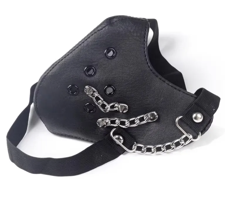 Men Women's Hollow Out PU Leather Chain Punk Rock Mask Lady's Breathable Party Cosplay Halloween Mouth-muffle R1947