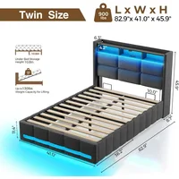 Bed Frame Full Size with Lift Up Storage, Charging Station LED Lights,Upholstered Storage Headboard,Heavy Duty Wooden Slats 2