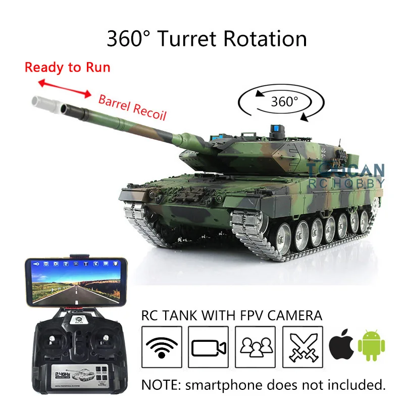 

HENG LONG 7.0 1/16 Customized Remote Control Tank Leopard2A6 RC 3889 Model Metal Tracks FPV Recoil Toys Gift TH17595