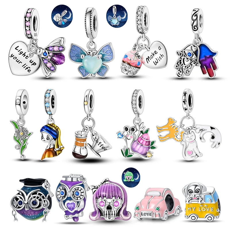 925 Sterling Silver Yulan Butterfly Cute Snail Colored Owl Bachelor'S Hat Charms Beads For Pandora Original Bracciale Regalo Fai Da Te
