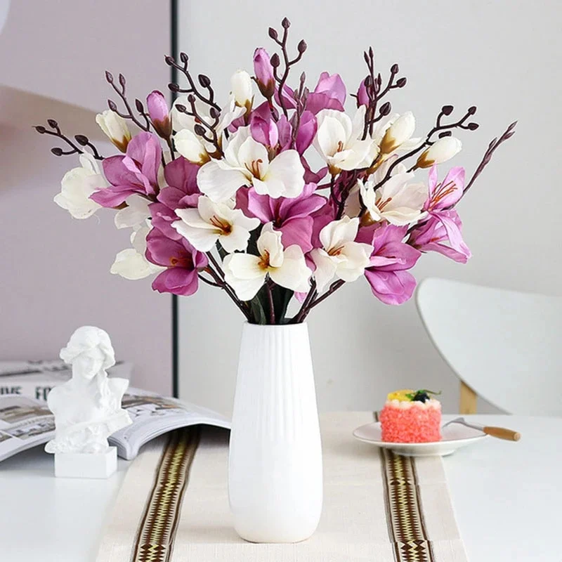 

Magnolia Plant Artificial Silk Flower Bouquet Simulation For Home Living Room Decoration Wedding Fake Ins Style 5Forks 20Heads
