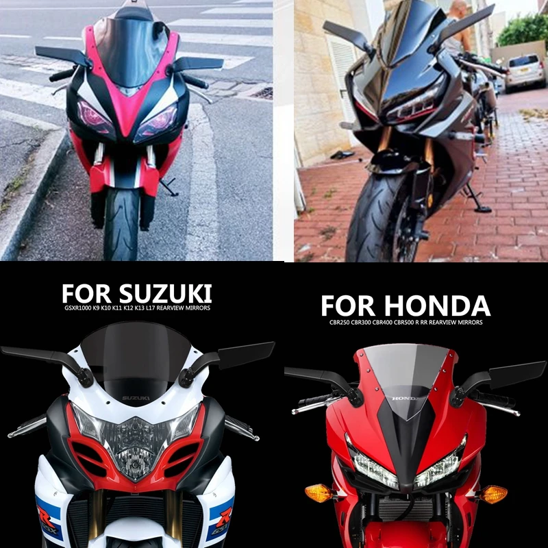 오토바이 미러 수정 된 바람 날개 가와사키 ZX10R ZX9R ZX7R ZX6R ZX636 ZX12R ZX14R 용 조정 가능한 회전 백미러