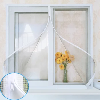 White,Multiple sizes,Self-adhesive zipper reusable mosquito nets for windows,anti mosquito window door curtain,tulle,summer mesh
